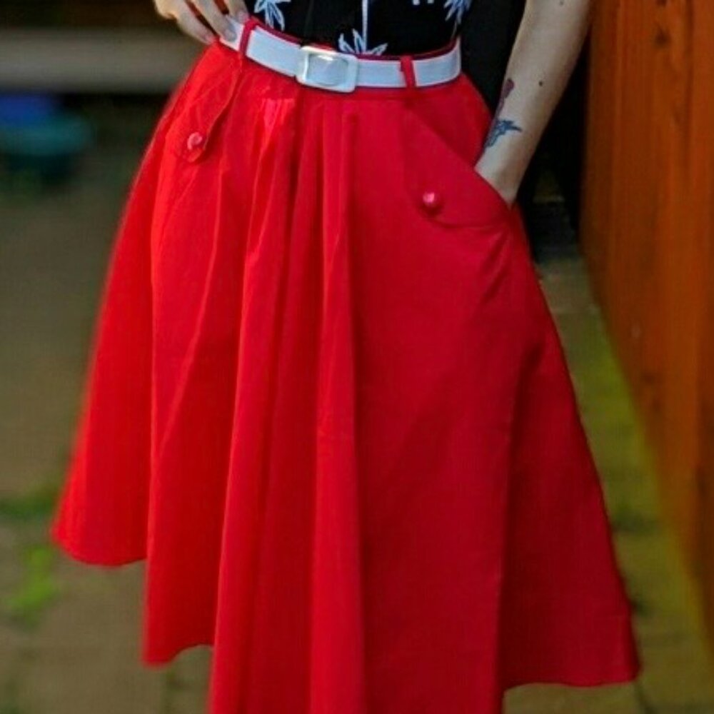 Collectif Red Swing Style Skirt w/ Pockets Size XXS NWT